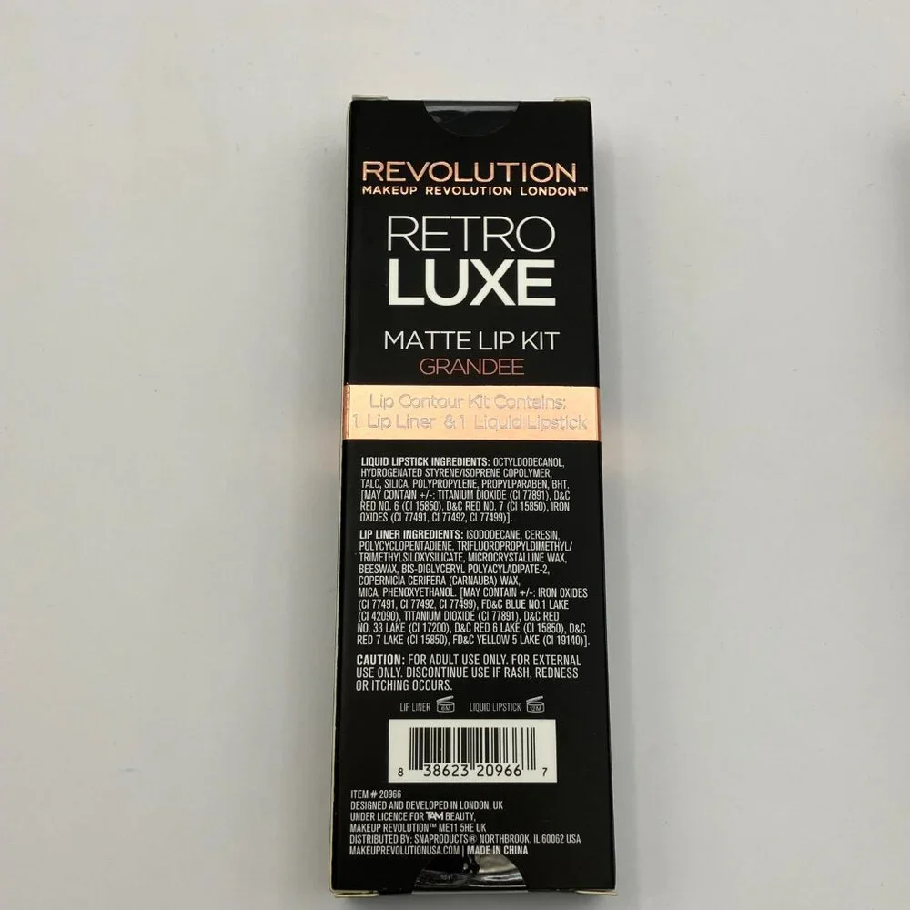 Pack of 3 Revolution Retro Luxe Matte Lip Contour Kit Grandee Liner and Lipstick